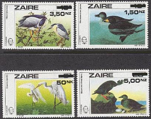 Заир, 1994, Птицы, 4 марки снадпечатками
